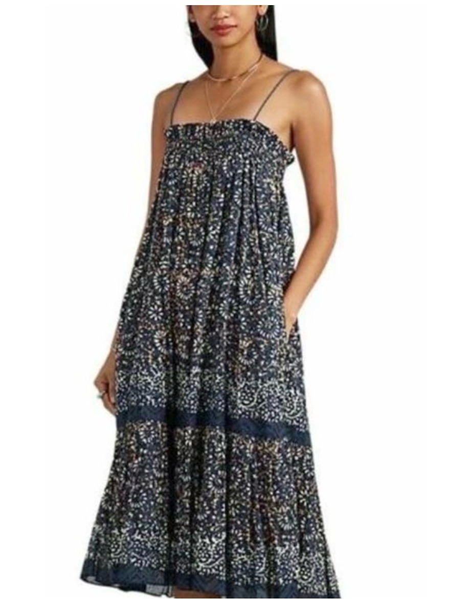 Ulla Johnson Eugenia Dress In Azul Tie Strap Beaded Tassels